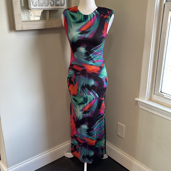 ZARA Marble Print Tulle SHOULDER PAD MIDI Dress NWT - Picture 2 of 11